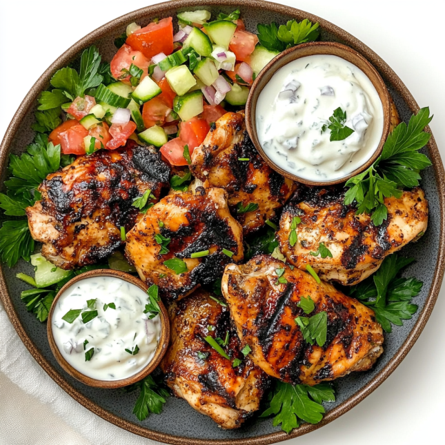 Grilled Chicken Thighs served with Greek Yogurt