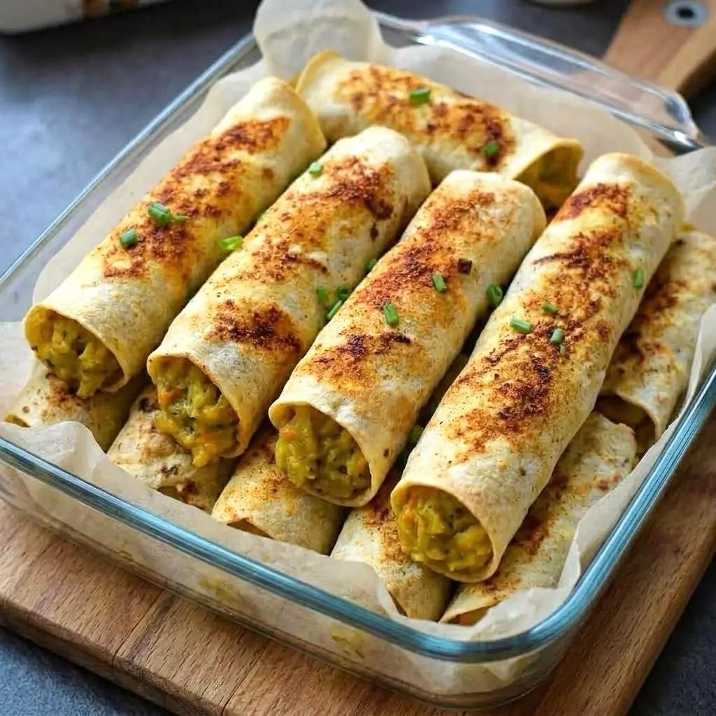 Taquitos Rezept serviert auf einem Tablett mit Dips als Party-Snack